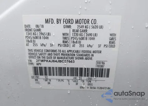 2018 Ford Edge Sel z USA, uszkodzony, nr VIN 2FMPK4J84JBC57663